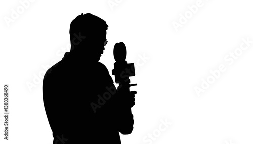 Silhouette of movie director holding vintage camera, artistic expression