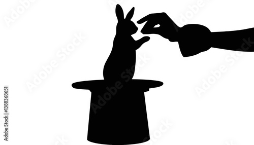 Magician's hand pulling rabbit from hat, illusion of wonder