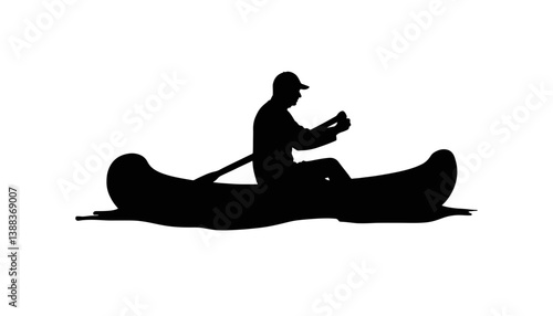 Silhouette of a person rowing a canoe on calm waters, solitude