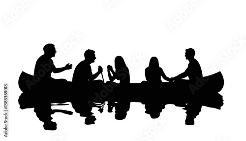 Laughing friends in a canoe silhouette, joy of togetherness