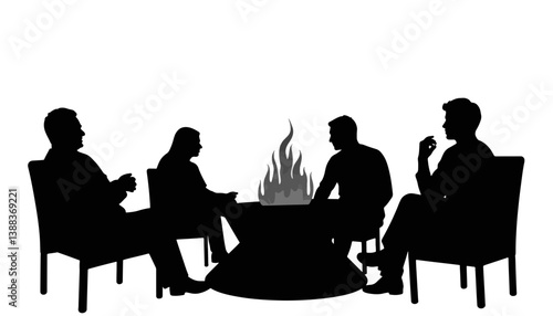 People sharing stories around a fire pit at night, warmth and connection