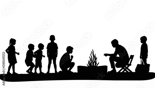 Children enjoying storytelling by a fire pit at dusk, childhood memories