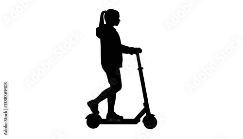 Teenager enjoying a scooter ride in silhouette, youthful freedom