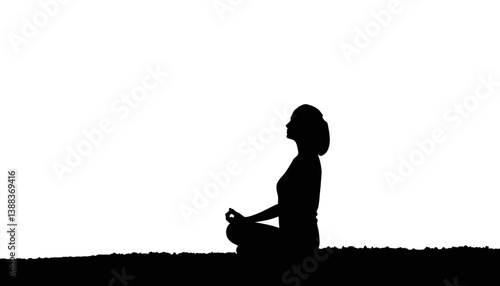 Silhouette of serene person meditating against white background, mindfulness