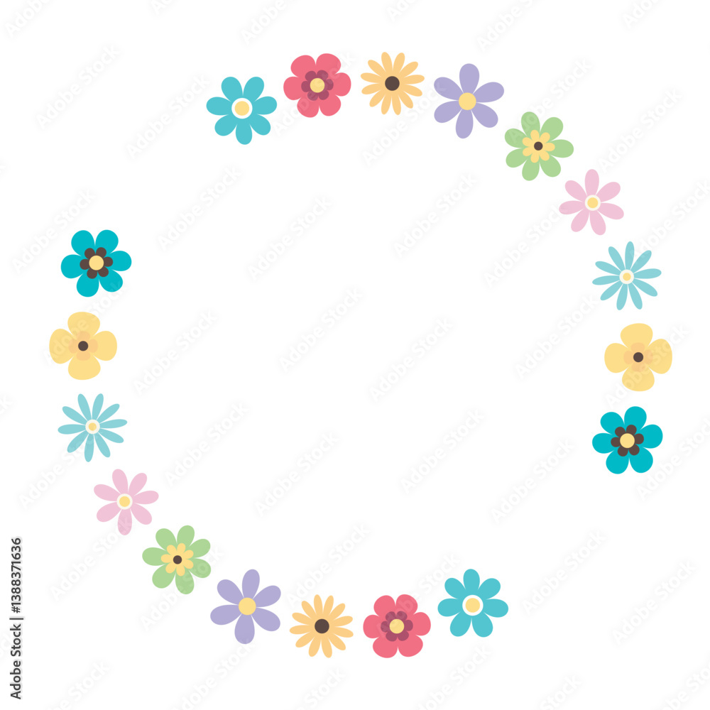 Round frame of spring flowers. Hand drawn vector illustration Round frame of spring flowers. Hand drawn vector illustration