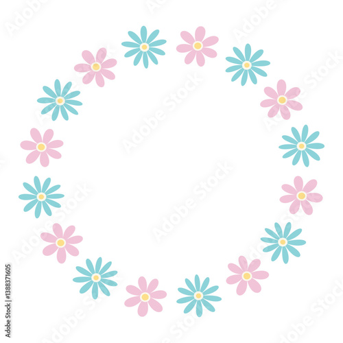 Round frame of spring flowers. Hand drawn vector illustration