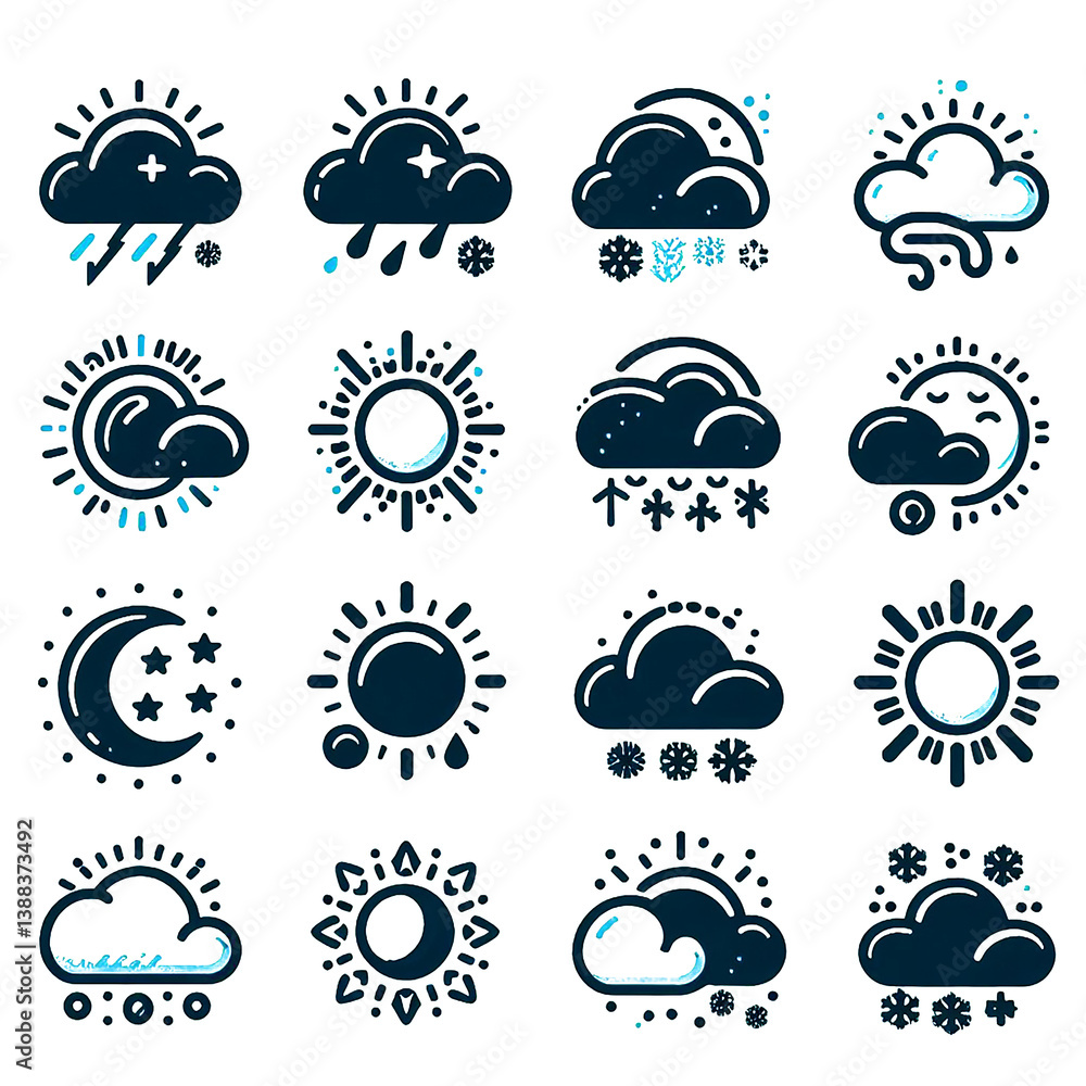 Obraz premium Climate change and daily forecast icons. AI Generated Transparent PNG