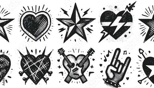 Isolated hand-drawn punk icons on white. AI Generated Transparent PNGs