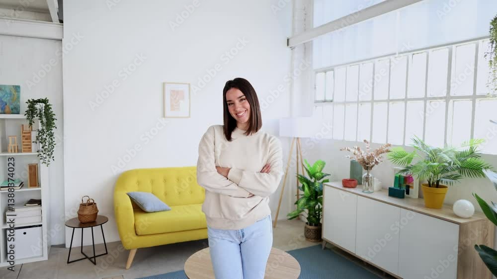 Young woman enjoying relaxed moments in cozy home setting Young woman enjoying relaxed moments in cozy home setting