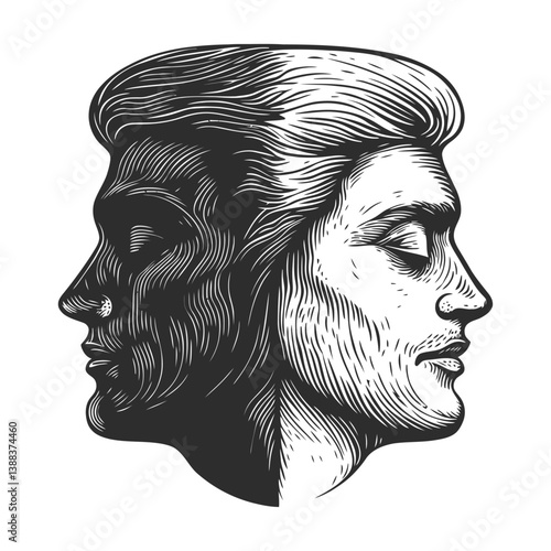 Elegant Profile Illustration of Two Differing Human Faces