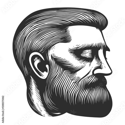 Detailed Black and White Profile Portrait of a Man with Beard