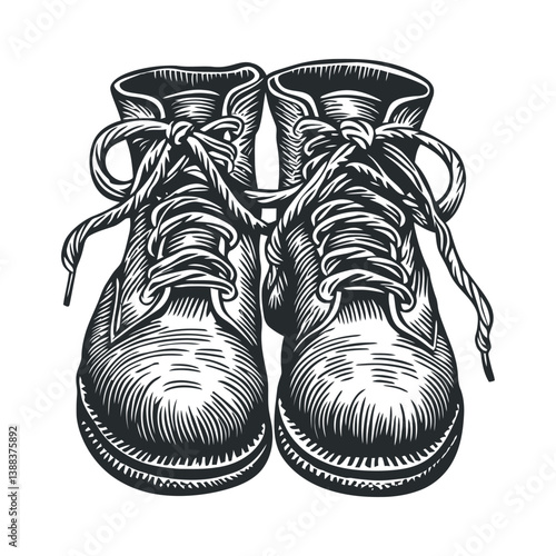 Vintage Illustration of Classic Boots with Laces and Detailed Texture