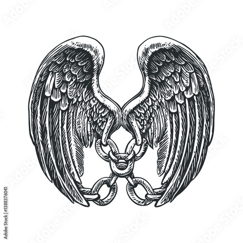 Detailed Illustration of Wings and Chains Symbolizing Freedom and Hope