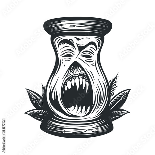 Horror Illustration of a Screaming Face Inside Sand Timer Design