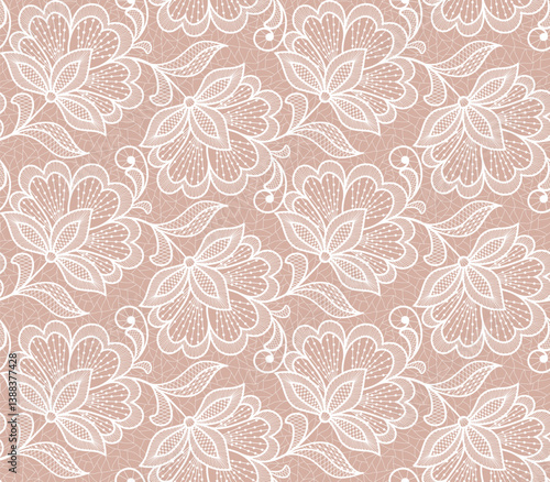 Seamless abstract lace floral background. Hand made vector white flowers pattern.