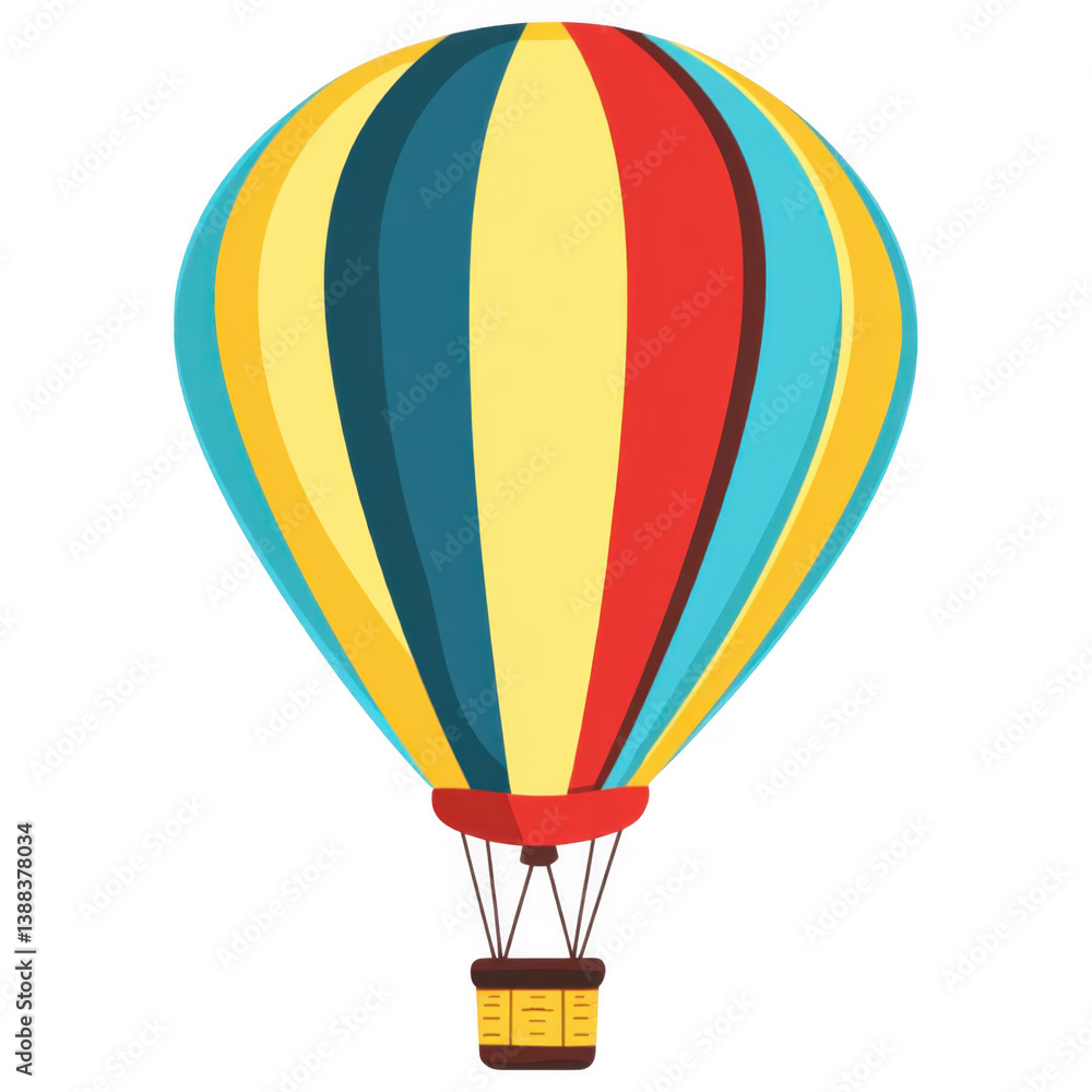Fototapeta premium Hot Air Balloon Adventure: A vibrant hot air balloon with colorful stripes soars against a clear sky, ready for a breathtaking adventure.