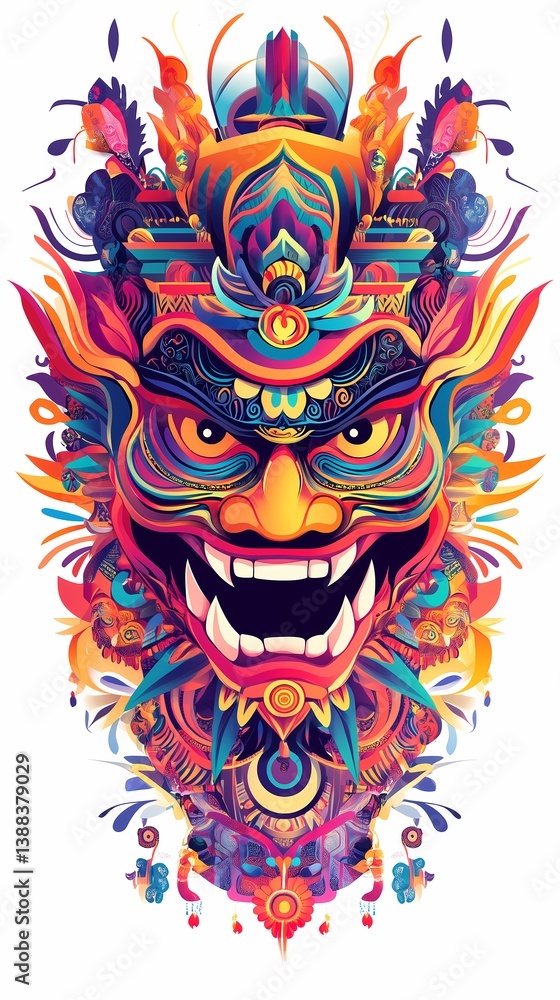 Fototapeta premium Tribal monster colorful mask on white background