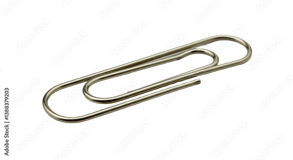A single metal paperclip resting on a black surface in a studio shot with soft lighting effect and clean png A single metal paperclip resting on a black surface in a studio shot with soft lighting effect and clean png