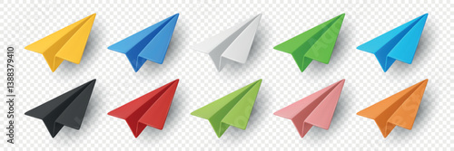 Vector Realistic Paper Airplanes Icon Set Closeup Isolated. Colorful Folded Paper Planes. Simple Paper Airplanes Design Template