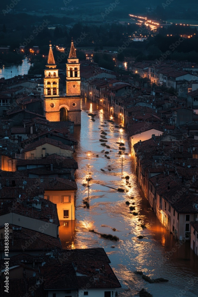 Obraz premium Aerial view of devastating scene of flood disaster. Global climate change.