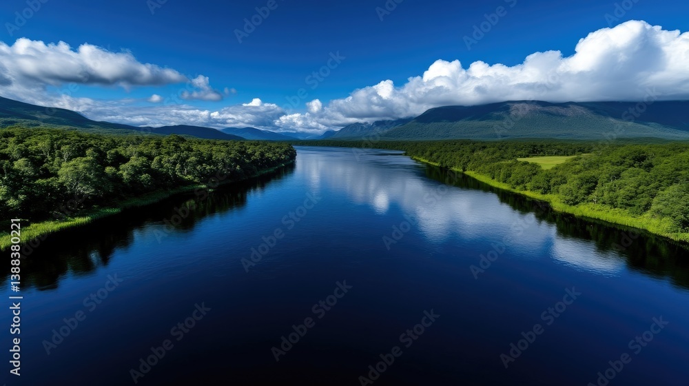 Obraz premium Serene River Winding Through Lush Forest