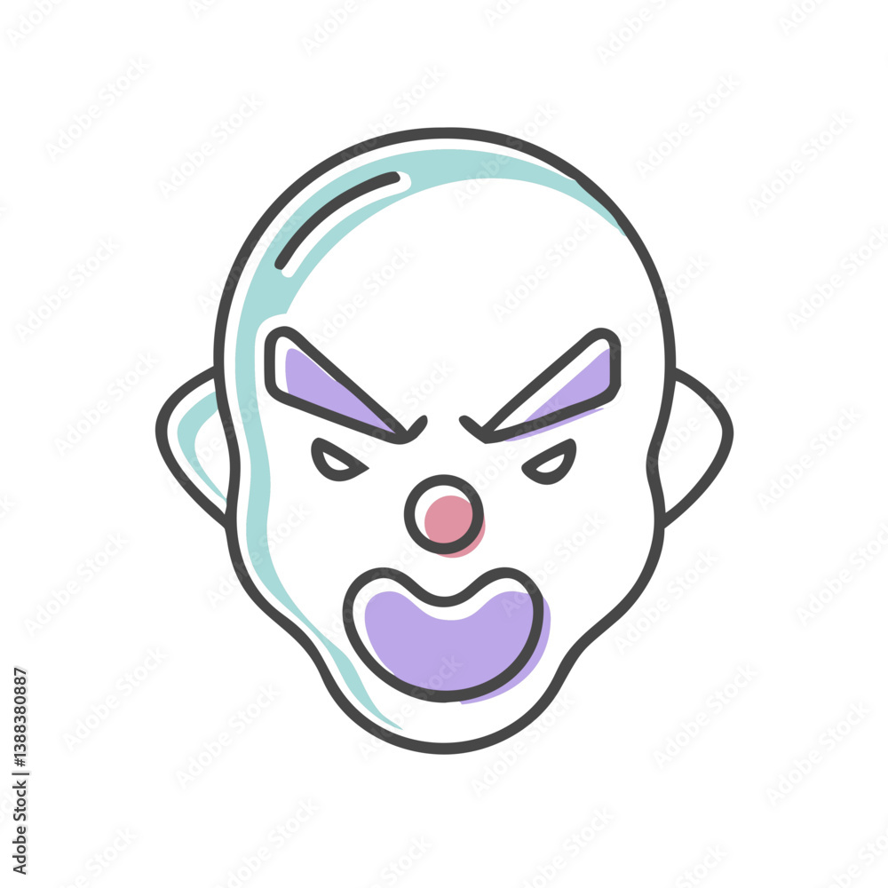 Angry clown face illustration in vibrant colors Angry clown face illustration in vibrant colors