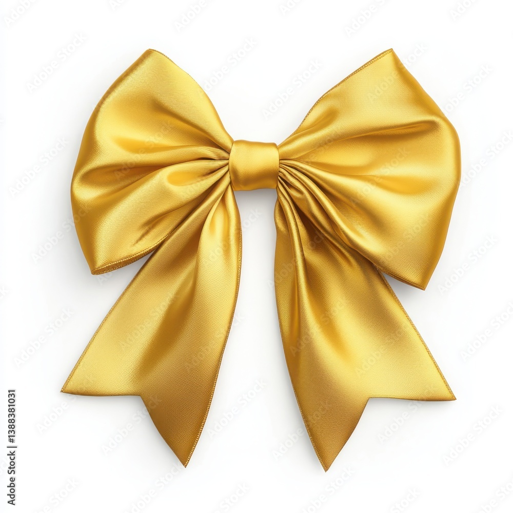 Golden satin bow with luxurious silk texture festive holiday accessory isolated on white background Golden satin bow with luxurious silk texture festive holiday accessory isolated on white background
