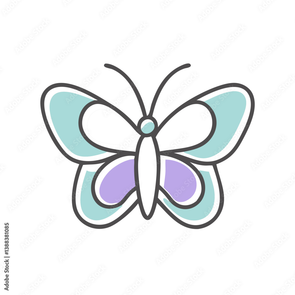 Fototapeta premium Colorful butterfly illustration with pastel colors on white background