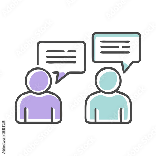 Two people communicating in a conversation with speech bubbles  