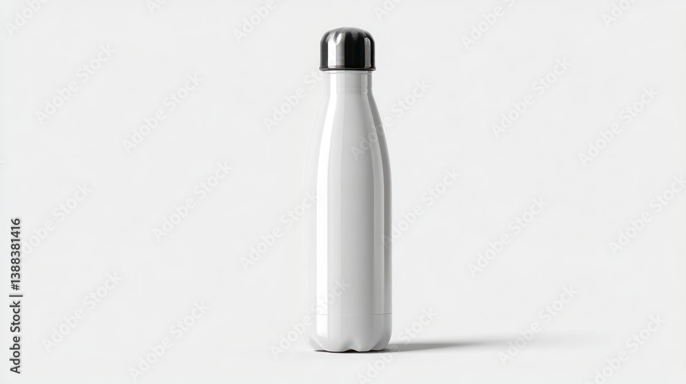 Isolated Stainless Steel Water Bottle with Metal Cap on White Background Isolated Stainless Steel Water Bottle with Metal Cap on White Background