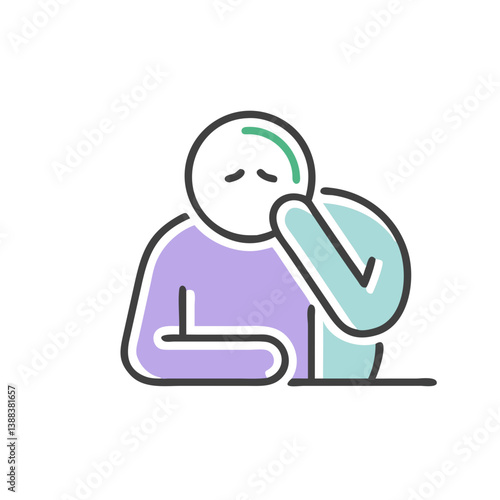 Sad person resting head on hand in minimalist style  