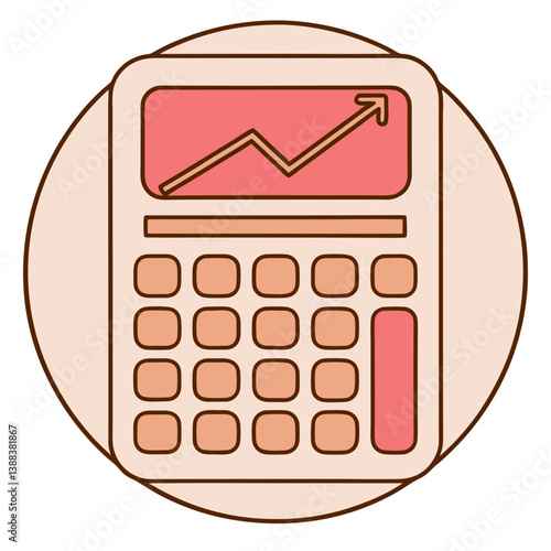 Calculator icon with upward graph in peach and pink colors
