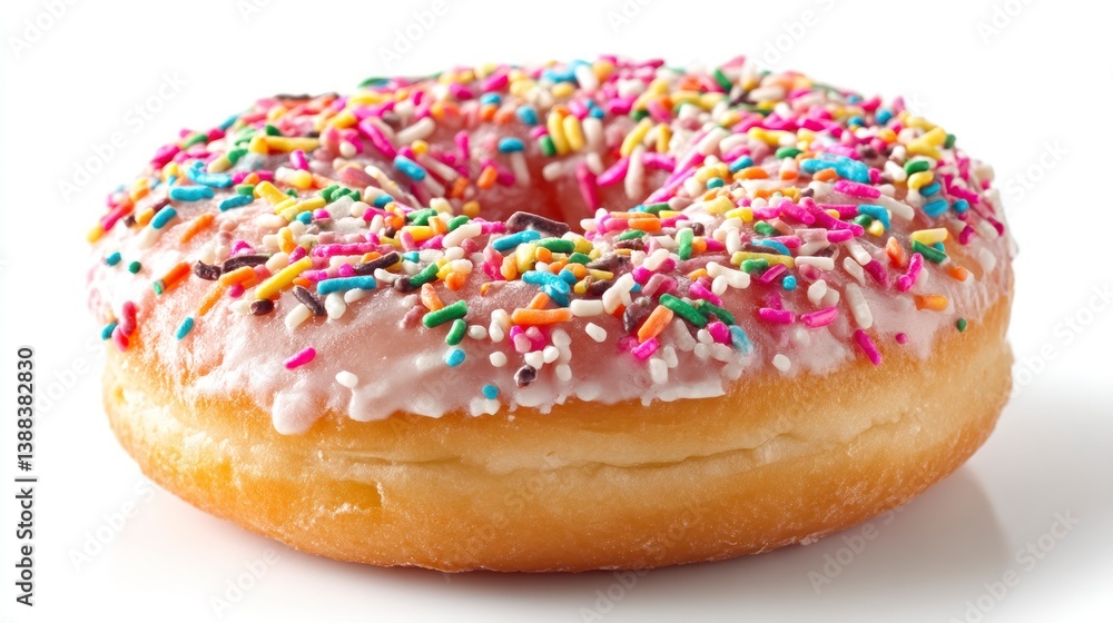 Iced Donut with Colorful Sprinkles on White Background for Food Photography Iced Donut with Colorful Sprinkles on White Background for Food Photography