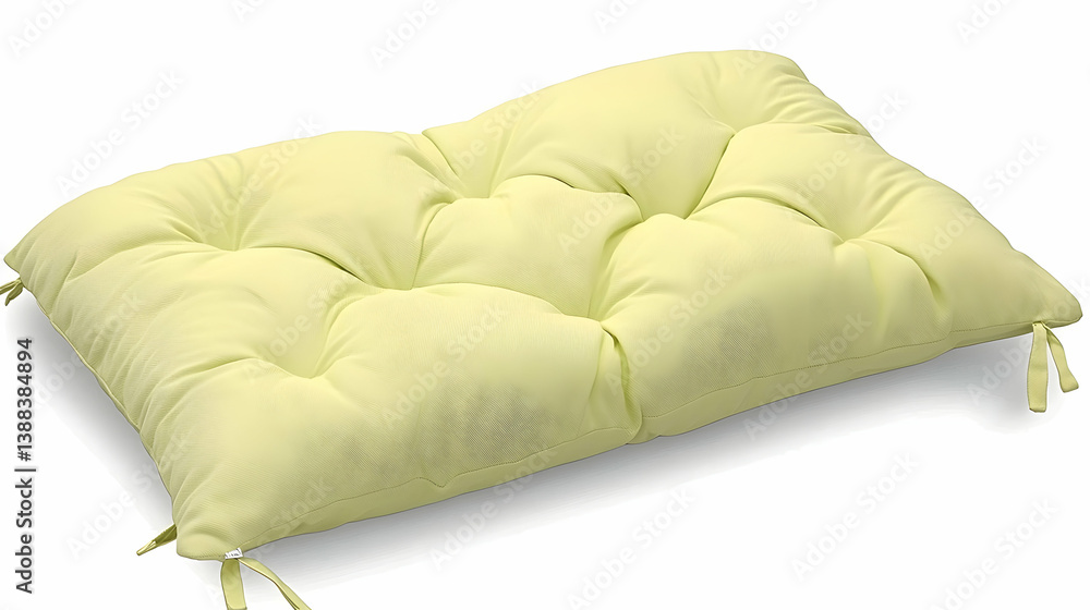 Fototapeta premium Pale yellow cushion, tufted design, isolated on white, for home decor or furniture