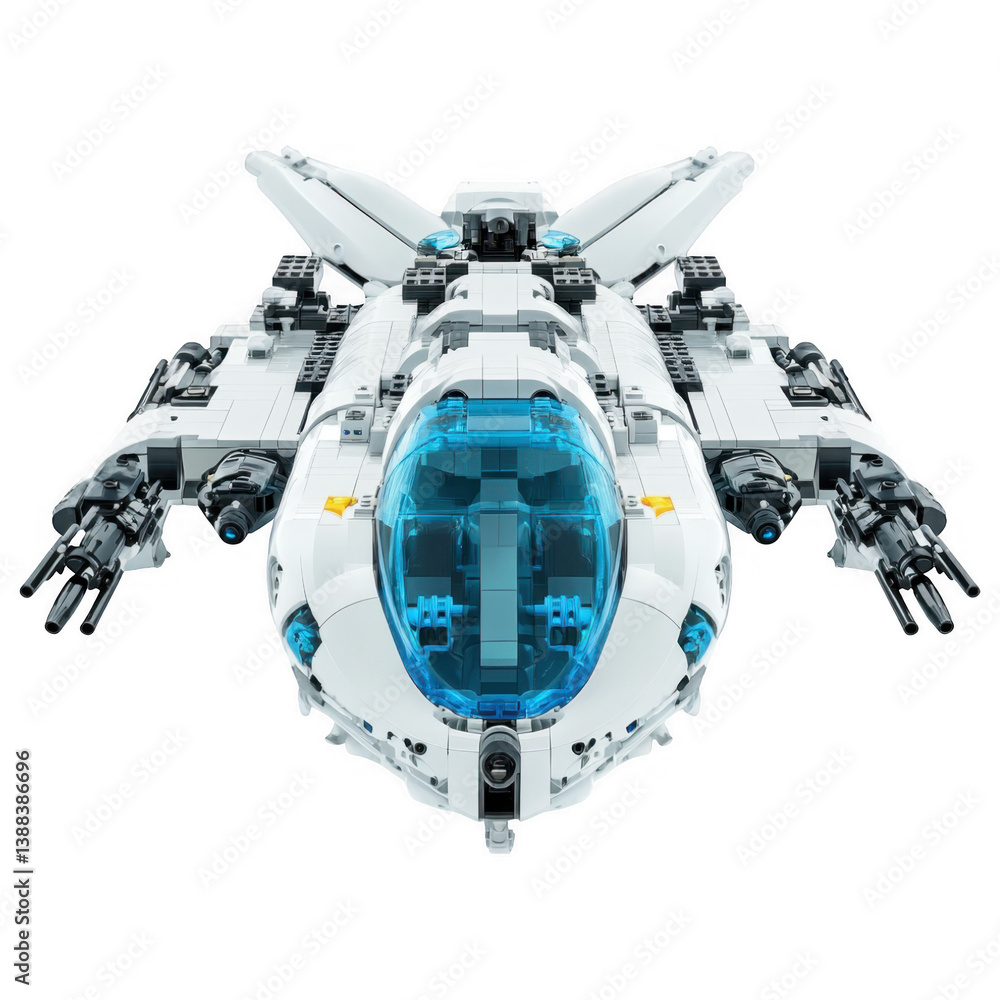Naklejka premium Futuristic Aerospace Craft : A detailed view of a futuristic aerospace craft, showcasing its sleek design, advanced technology, and the promise of interstellar travel and exploration.