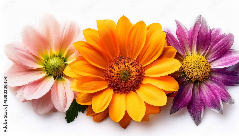 vibrant blooming flowers in colorful isolation on white background vibrant blooming flowers in colorful isolation on white background