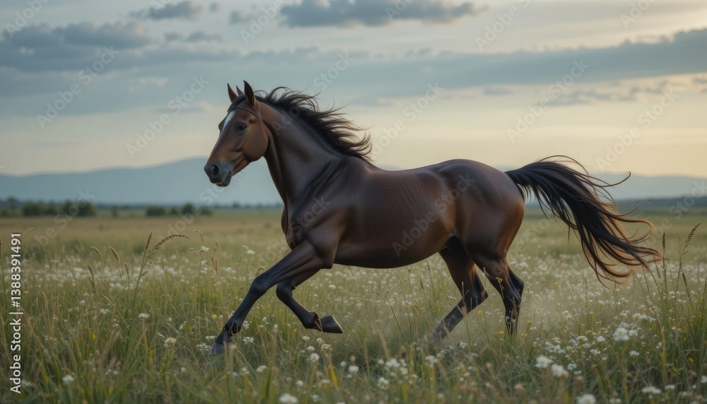 A horse galloping through a meadow A horse galloping through a meadow