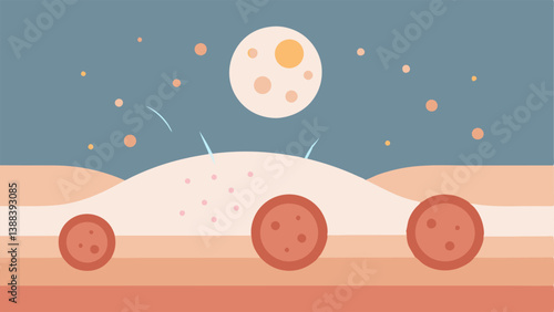 Nanotechnology in Action A dynamic illustration of nanoparticles working on a skin surface where age spots visibly diminish in size over time.