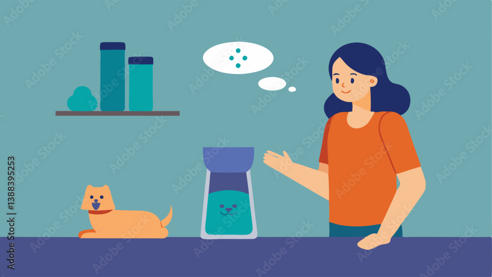 Pet Care A person talking to a smart pet feeder from across the room as animated food portions symbolize the action of feeding their pet. Pet Care A person talking to a smart pet feeder from across the room as animated food portions symbolize the action of feeding their pet.