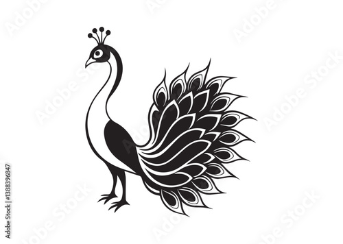 Elegant peacock silhouette with luxurious tail feather, peacock Vector