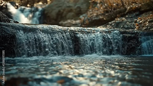Wallpaper Mural Serene waterfall cascading over rocks in a tranquil forest setting with autumn foliage Torontodigital.ca
