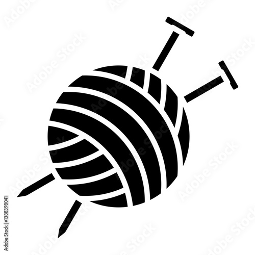 Ball of yarn, knitting needles glyph solid icon