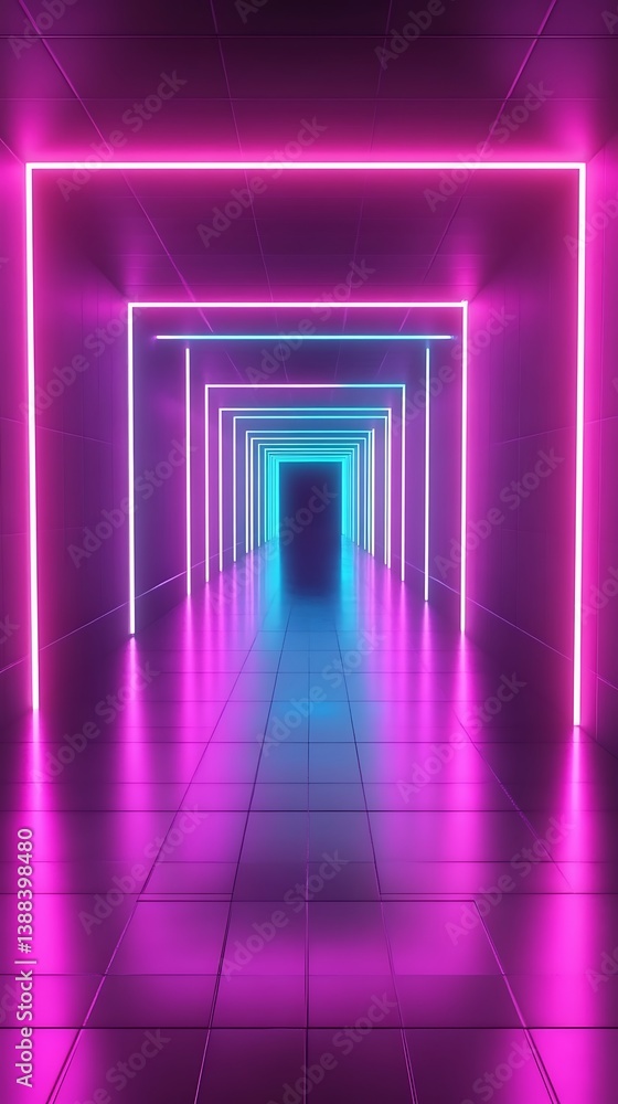 Neon corridor with pink and teal lights Neon corridor with pink and teal lights
