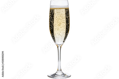 A tall, elegant champagne flute filled with sparkling champagne, showcasing bubbles rising to surface, perfect for celebrations and special occasions