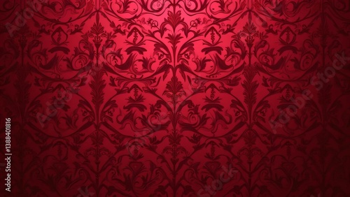 Intricate red damask pattern on a textured background