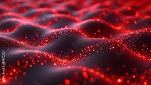 Abstract Wavy Surface with Red Glowing Particles