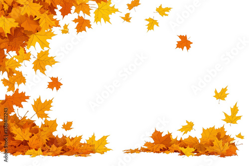 An Autumn leaves in vibrant shades of yellow and orange create beautiful border on transparency background, evoking sense of seasonal change and natural beauty