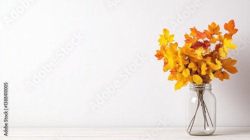Autumn leaves in a mason jar
