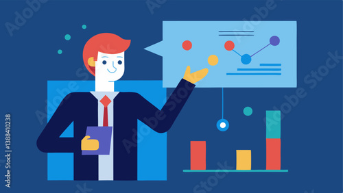 Data Visualization An engineer pointing to a large infographic that visualizes data insights derived from an AI model illustrating the results of analysis.