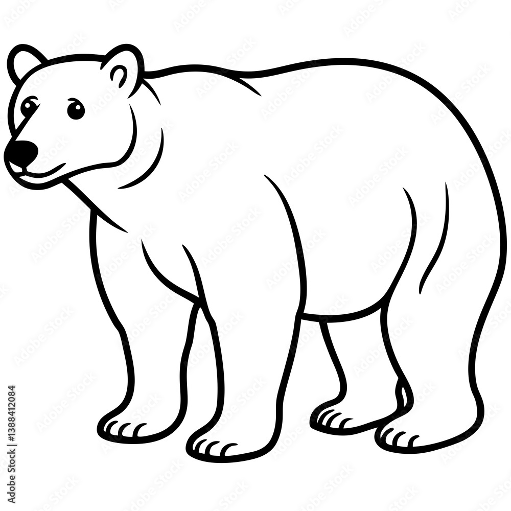 Fototapeta premium Standing Polar Bear Outline. Outlined polar bear facing left. Concept: wild power, northern resilience. Suitable for logos, wildlife illustrations, mascots, or children’s books and eco branding.